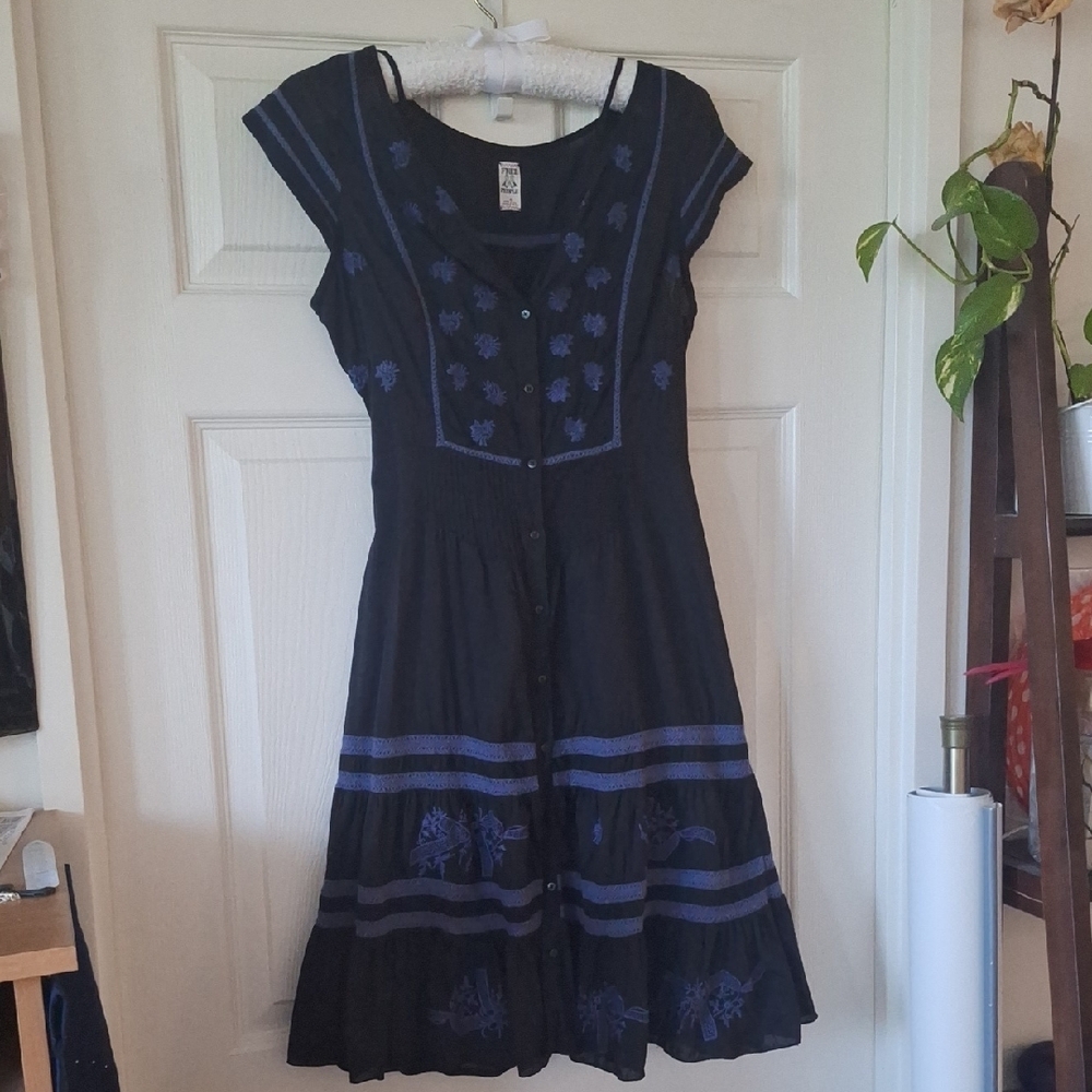 Free People Black and 'Bluey' Purple Cotton Dress and Slip - US 4